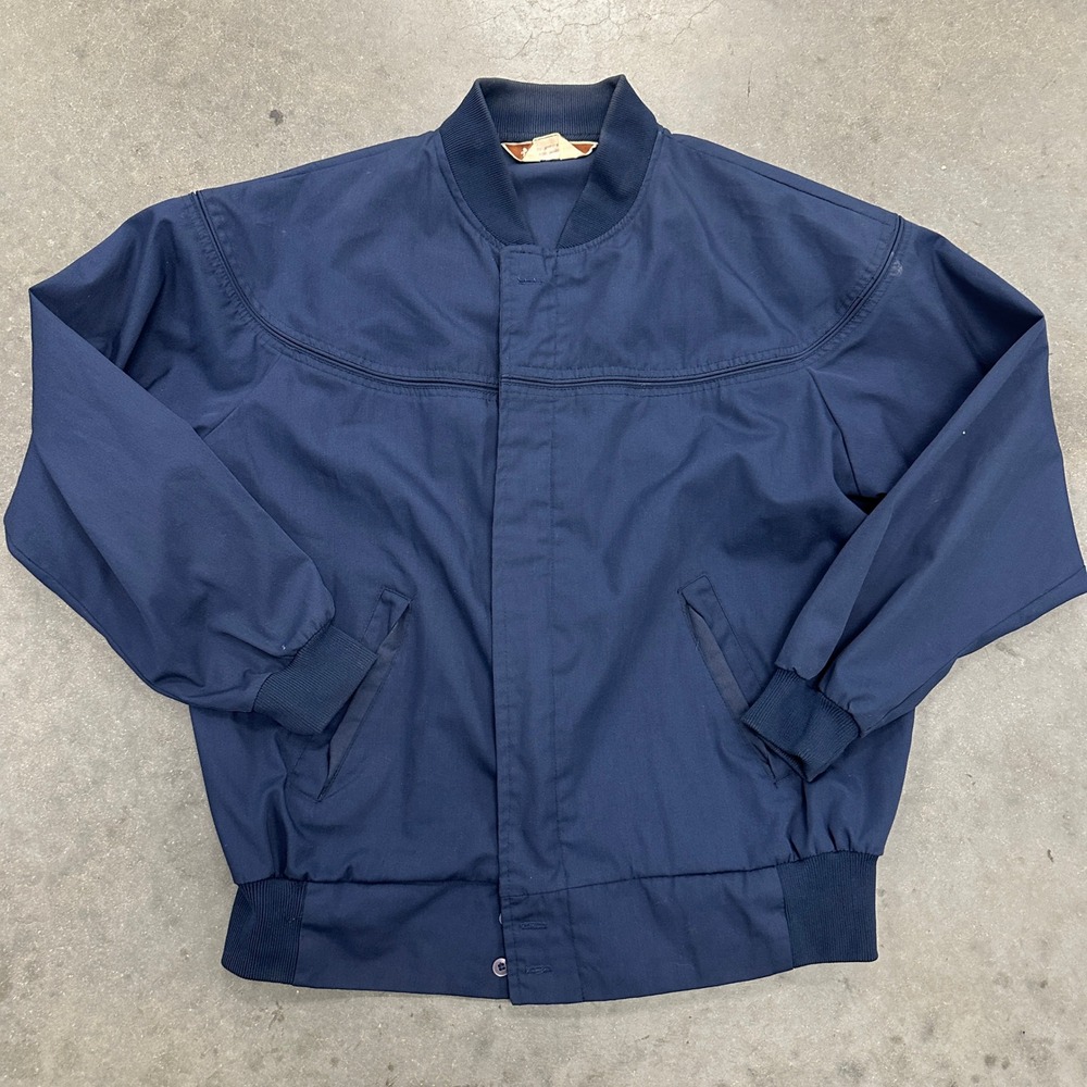 Vintage Zayre Navy Blue Bomber Jacket Western Yoke Windbreaker Mens XL 80s